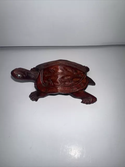 Vintage Wood Hand Carved Turtle Tortoise Wooden Figurine