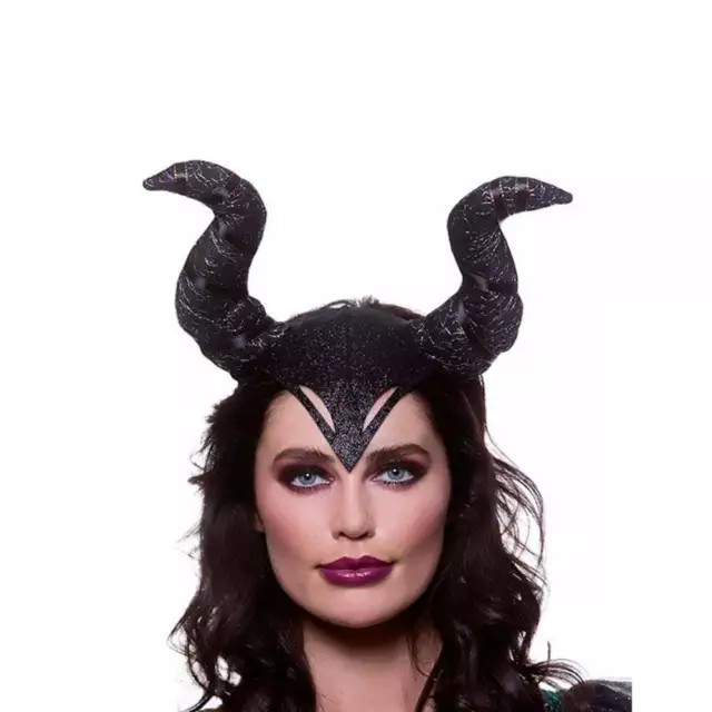Adult Black Gothic Horns/Cape/Cane for Evil Fairy Queen Halloween Fancy Dress