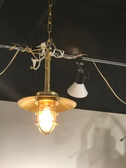 Vintage Brass Hanging Bulkhead Light With Brass Shade-  Restored & Rewired