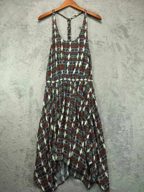 Mossimo Boho Dress Womens Medium Brown Geometric Racer Back Sleeveless Shark Hem