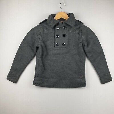 HUGO  BOSS Knitted Sweater Jumper Boys M Dark Grey Long Sleeve Button Collared