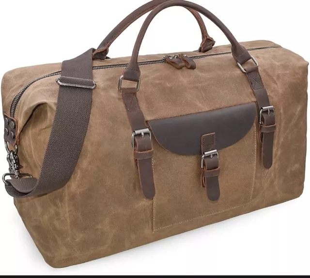 Oversized Travel Duffel Bag Waterproof Canvas Genuine Leather