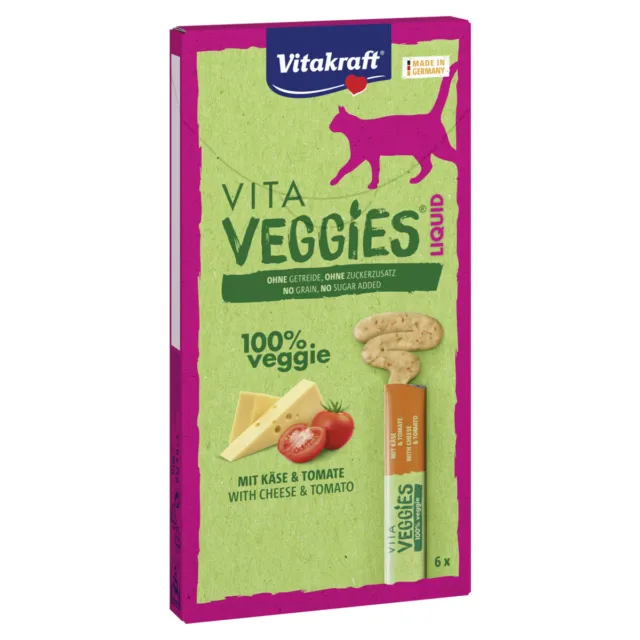 Vitakraft Veggies queso líquido y tomate 6 x 15 g, merienda para gatos, NUEVO