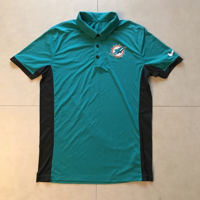Nike Dri Fit Team Apparel NFL Miami Dolphins Polo Shirt Mens M Green Short Sleev