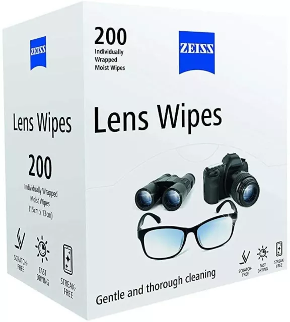 ZEISS Optical Lens Cleaning Wipes for Glasses Camera Screens Laptop Pack of 200