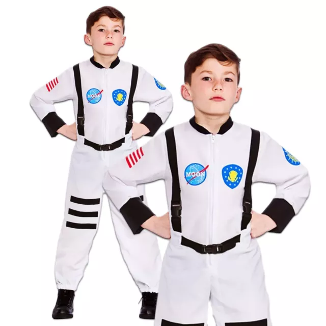 Astronauta Ragazzi Tuta Bianco Spazio Abito Bambini Costume Bambini Nuovo