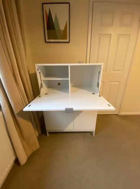 Made.com Writing Desk with Filing Cabinet  Fold out Desk White Gloss Barley Used