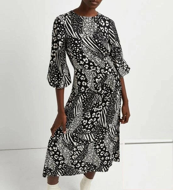 💖 River Island Floral Ruched Side Midi Dress – Black Size 10 BNWT RRP £50 💖