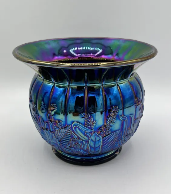 Fenton Amethyst Purple Electric Carnival Glass Spittoon Vase 6”x4.75” Botanical