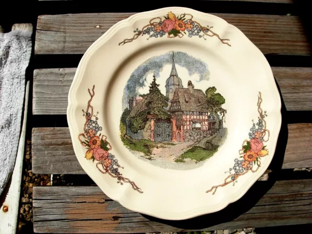 BELLE ASSIETTE PLATE  ANCIENNE D OBERNAI SARREGUEMINES FRANCE décor ALSACIEN...