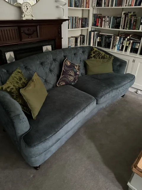 Chesterfield Style Sofa In A Velvet Like Material And Teal In Colour
