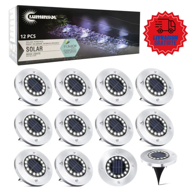 12 lampes solaires extérieurs 16 LED - spots encastrables au sol  -LUMINSOL