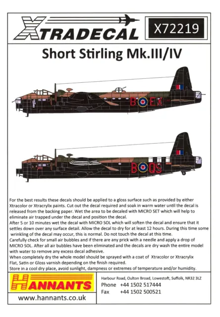 Xtra Decals 1/72 SHORT STERLING Mk.III & Mk.IV British Heavy Bomber