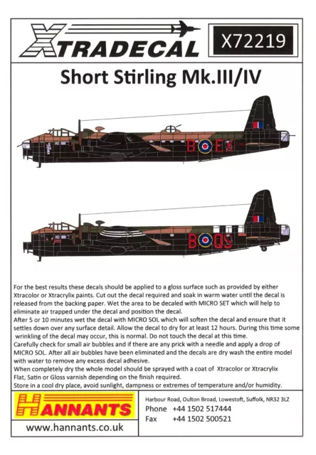 Xtra Decals 1/72 SHORT STERLING Mk.III & Mk.IV British Heavy Bomber