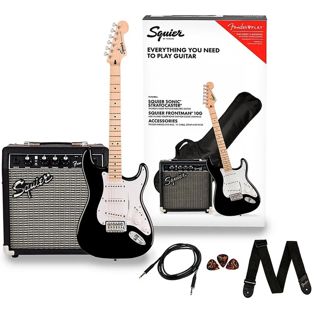 Squier Sonic Stratocaster Electric Guitar Pack with Fender Frontman 10G Amp Blck Squier Sonic Stratocaster Electric Guitar Pack with Fender Frontman 10G Amp Blck