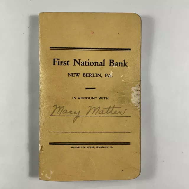 1921 New Berlin, Pennsylvania First National Bank Vintage Account Book Ephemera
