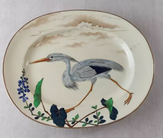 Ancien plat, en céramique, décor oiseau, de Keller et Guérin, Lunéville