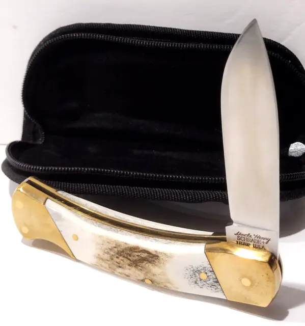 Schrade Uncle Henry Factory 2nd Stag Bone Lockback Pocket Knife USA Made + Case