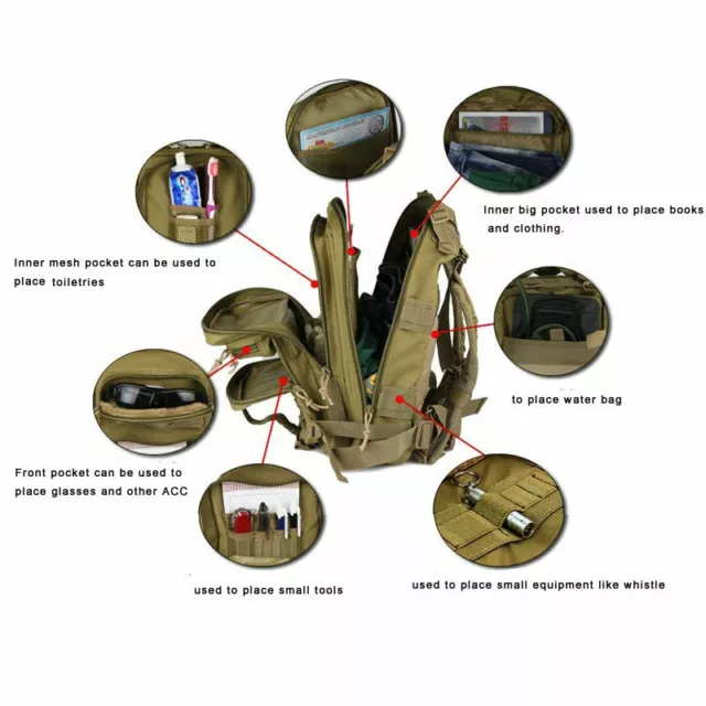 Military Tactical Rucksack Backpack Daypack Bag Hiking Camping Outdoor Sport US 3