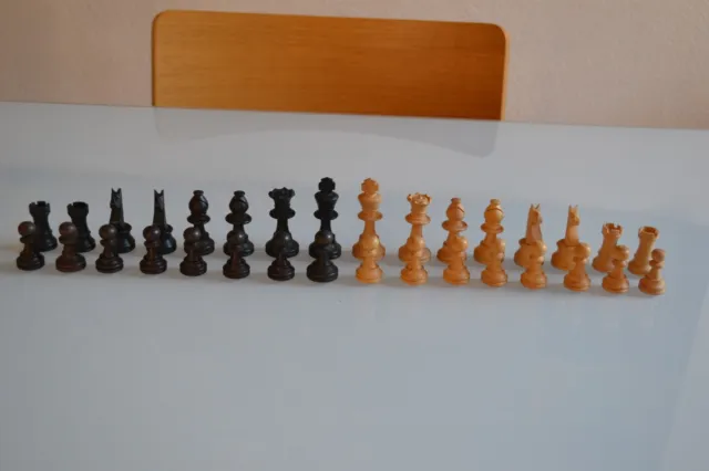 E/ Set Complet De Pieces Vintage En Bois Pour Jeu D'echec Echecs Chess Game