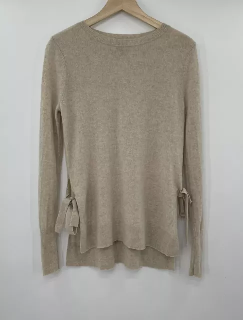 Women’s Halogen 100% Cashmere Soze Tie Beige Tan Sweater Top Pullover Size XS