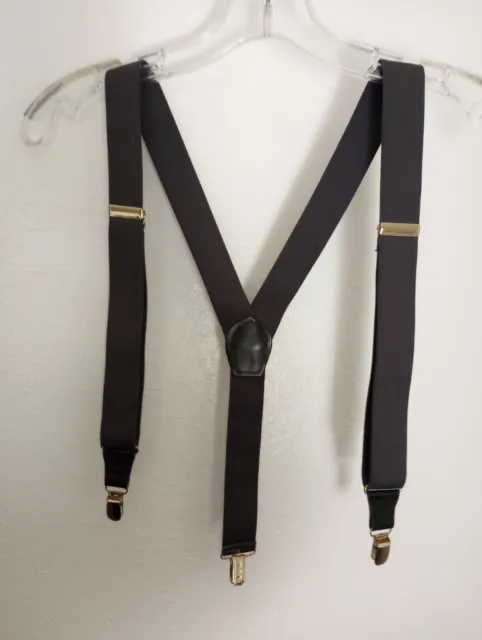 PELICAN Men Solid Gray Y Black Back Classic Suspender Gold Clip Metal Adjustable