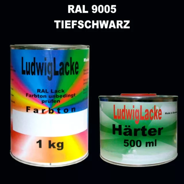 RAL 9005 Tiefschwarz 1,5 kg SET Seidenmatt Lack & Härter Acryllack