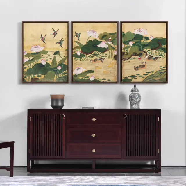 Ogata Korin Lotus Pond and Duck Asian Japanese Three 3 Multi Set Poster/ Canvas