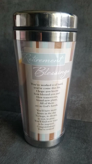 Retirement Blessings Brown Stripe 16 oz Stainless Steel Insulated Travel Mug NEW