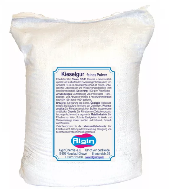 Kieselgur 25 kg Sack hochreine Lebensmittelqualität weißes Pulver