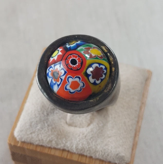 Bague Moderniste Vintage En Métal Et Cuir Noir - Ancienne, Unisexe, Style Rétro
