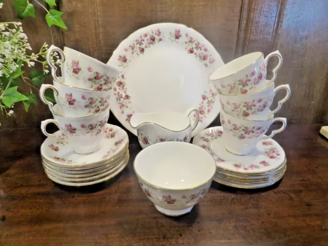 EXC. Colclough "CASCADE ROSES" 21 pc TEA SET for 6 - cups/saucers/plates/cake/j