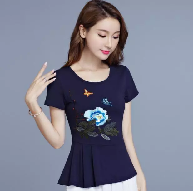 Summer Women's Cotton Short Sleeve Oversize Chinese Style Tops Blouse T-Shirt