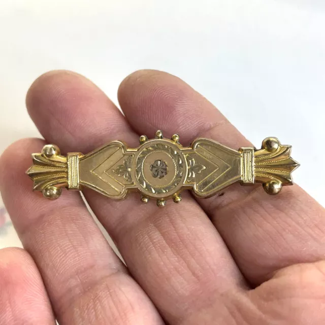 Antique Victorian 10k Gold-filled Hand Chased Puffy Bar Brooch Collar Pin FMCo