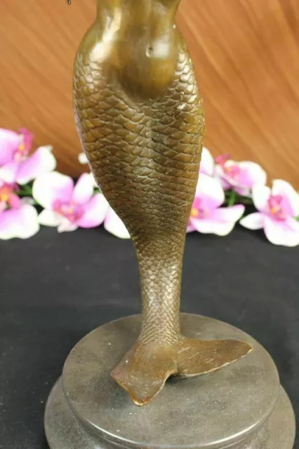 15" European Bronze Fairy Nude Mermaid Sea-maid Fish Sea-maiden Dolphin Statue 3