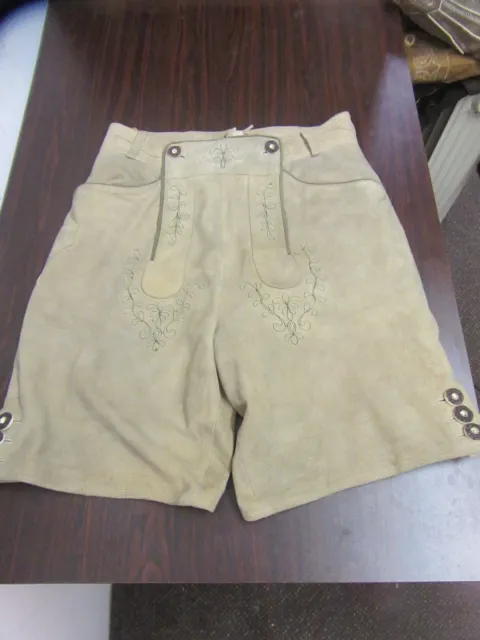 Vintage Trachten Lederhosen Octoberfest Leather Trousers Shorts Fit 26" Waist