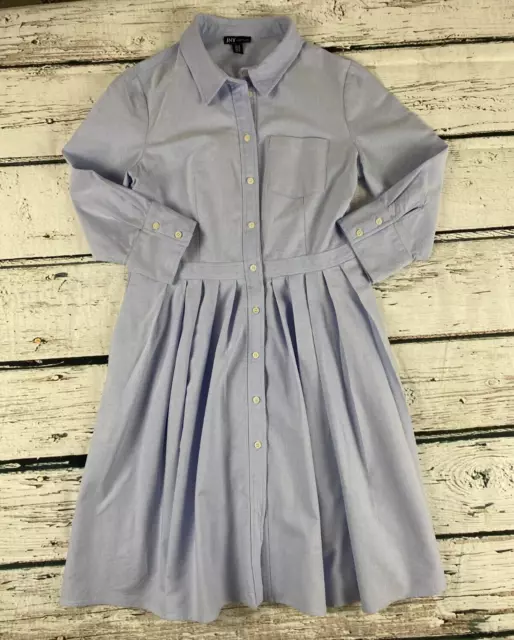 JNY Jones New York Shirt Dress Womens 12 Blue Button Up Fit and Flare Pleats