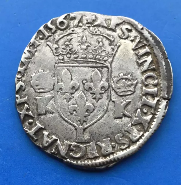 CHARLES IX Teston 1567 Bayonne 9,4 gr ARGENT