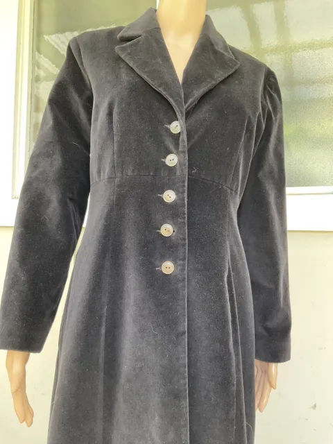 Vtg 70/80s RARE Laura Ashley Black Velvet Long Coat S 2