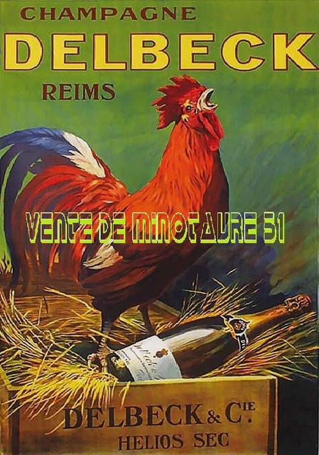 CHAMPAGNE DELBECK Cie Reims le coq 51- affiche plastifiée EUR