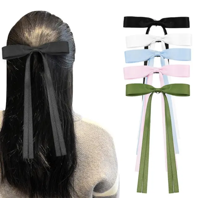 Girls Hair Bow Clips Long Ribbon Tail Hair Accessories School Clip J3C6