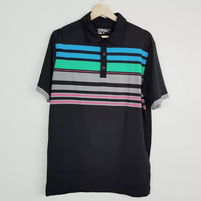 NIKE GOLF Mens Size M Striped Dri-Fit Short Sleeve Polo Top