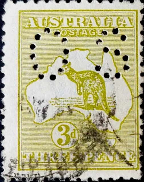 AUSTRALIA 3d Used Kangaroo Stamp Overprinted Small OS as Per Photos