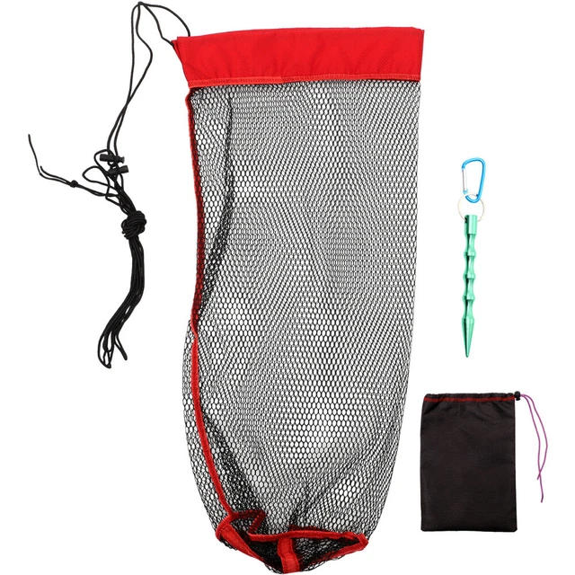 Fishing Net Ground Insert Folding Fish Basket Mesh Bags Drawstring High Capacity