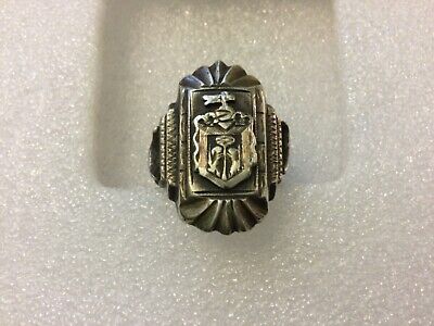 Vintage Mexican Lions & Tree Coat of Arm with Sea Serpent Sides Ring Sz:9.5
