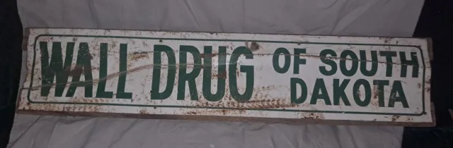 Vintage Wall Drug Store Pharmacy of South Dakota Tin Metal Advertising Sign Wood