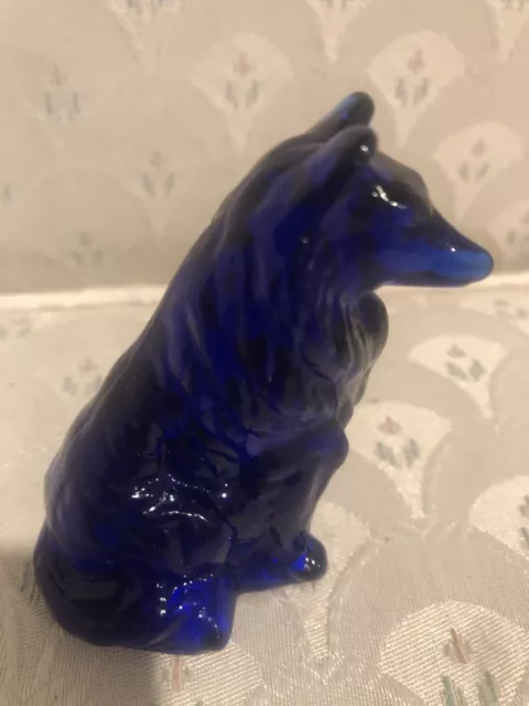 Art Glass Blue Cobalt Collie Dog