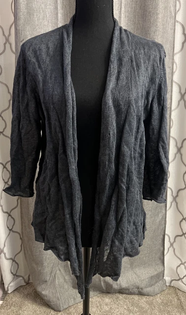 Eileen Fisher Cardigan Sweater open front linen metallic blend knit GRAY sz S