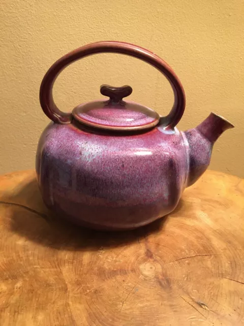 Vintage Iris Minc Hand Crafted 1991 Purple Sage Art Pottery Teapot  1.5 Qt