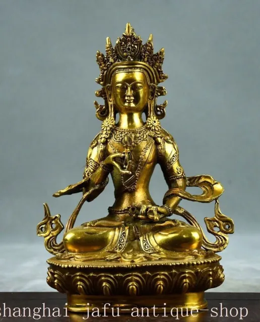 8.4" Tibet Buddhism Bronze Gilt Vajrasattva Kwan-yin Goddess Buddha Statue